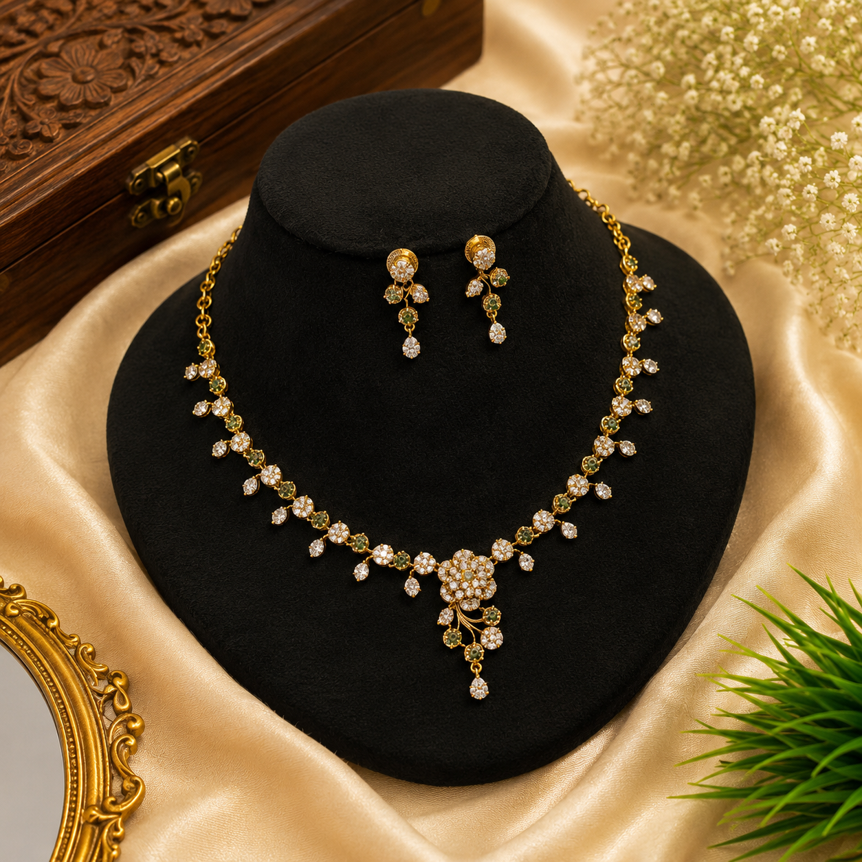 Floral Matte Temple Necklace