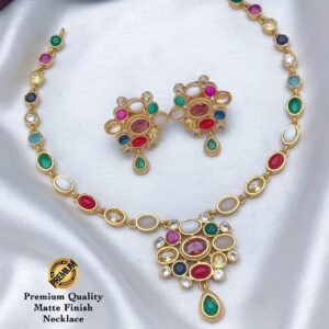 navaratna stone gold finish necklace