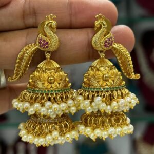 peacock design gold look earrings